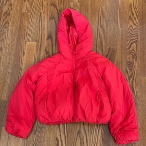 Cropped Red Puffer Jacket